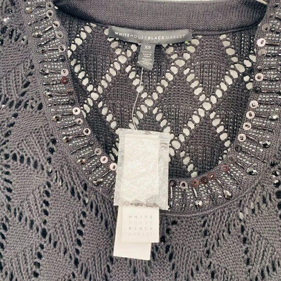 NEW WHBM Size XS 3/4 Sleeve Open Knit Embellished Tunic Sweater Top - Picture 6 of 9